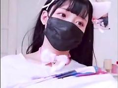 Beautiful Kitten in Nipple Clamps Masturbates