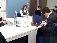 Asian secretary gets played with while she's on the phone