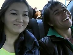 Sexy babe gives blowjob in the car